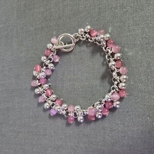 Elegant Pink and Silver Beaded Bracelet